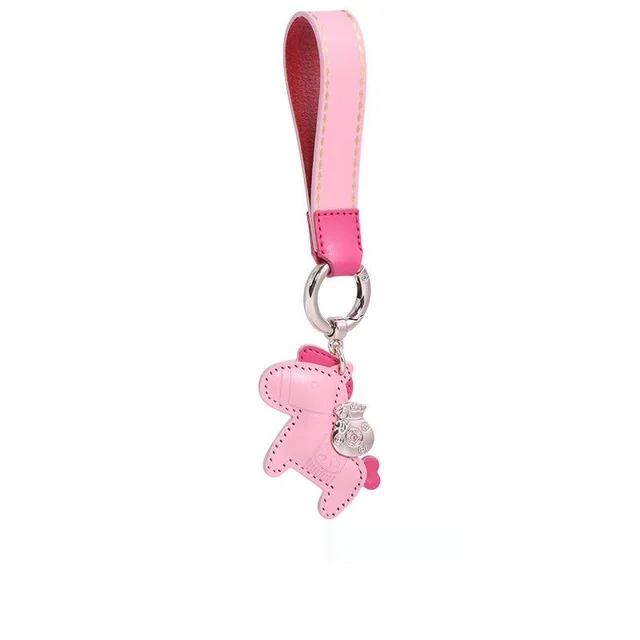 Genuine Leather High end Keychain Immediately Rich Cowhide Vehicle use Key Chain Pink - Shop at LoveMi