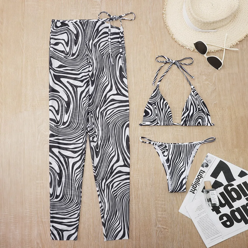 European And American Striped Printed Swimsuit For Women Black - Shop at LoveMi