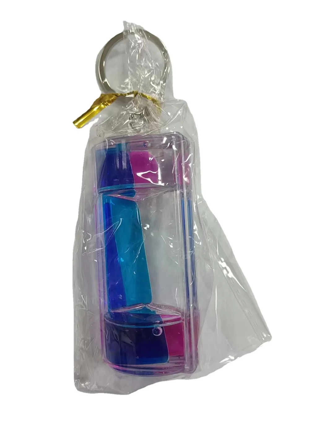 Creative Pressure Relief Double Colour Liquid Oil Leakage Keychain Liquid - Blue Pink
