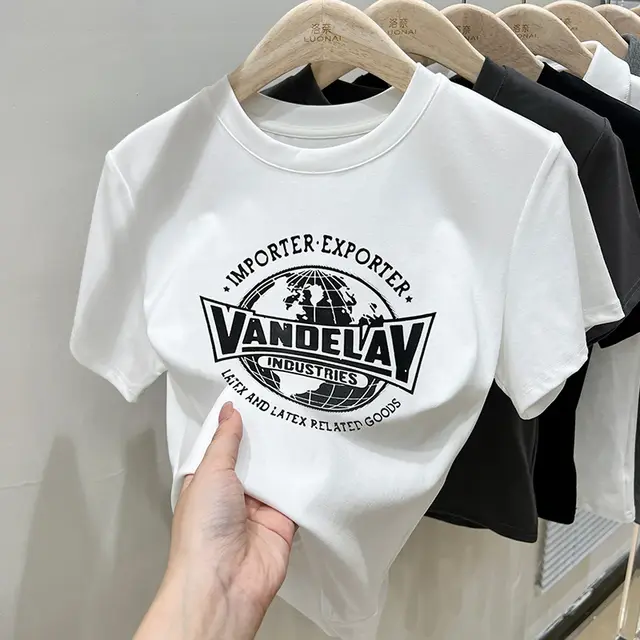 Retro Slim fit Crop top Women's Short sleeved T shirt White - Shop at LoveMi