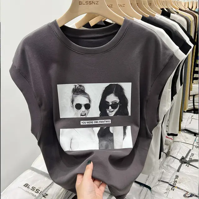 Short sleeved T shirt Women's Loose Cotton Sleeveless Top Dark Gray - Shop at LoveMi
