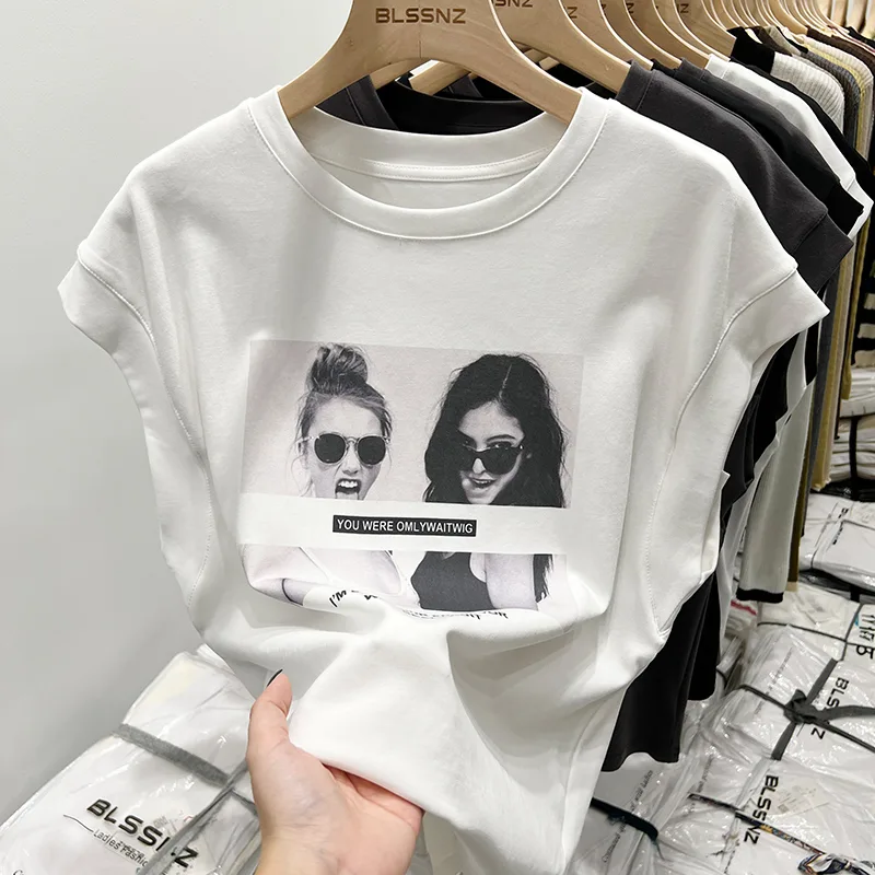 Short-sleeved T-shirt Women's Loose Cotton Sleeveless Top - White