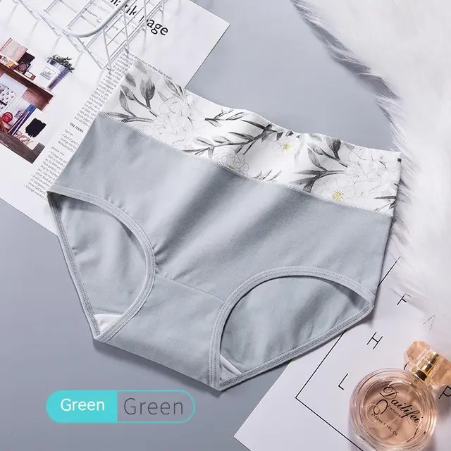 High Waist Pure Cotton Printed Large Size Girl's Underwear Seamless Green - Shop at LoveMi