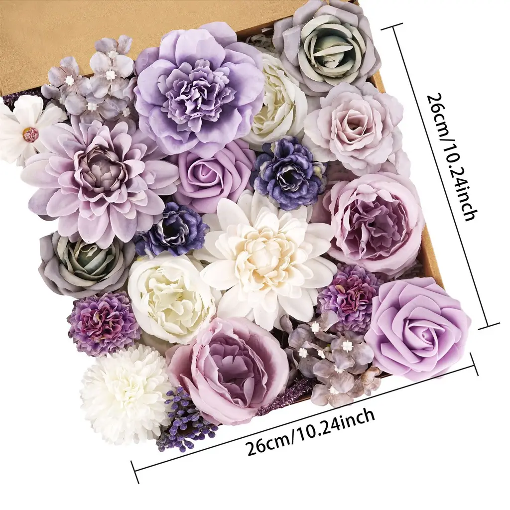 Flower Box Wedding Birthday Party Gift Wedding Bridesmaid Bridal Bouquet - Purple White Dahlia Silk Flowe