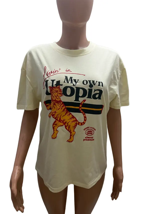 Retro Fun Tiger Print Loose Short Sleeve T shirt Apricot - Shop at LoveMi