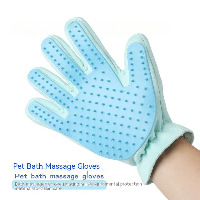 Suede Pet Five Finger Gloves Bath Massage Float Hair Cleaning Comb Hair Cat Petting Blue Left Hand - Shop at LoveMi