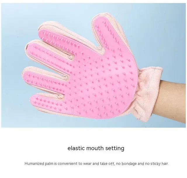 Suede Pet Five Finger Gloves Bath Massage Float Hair Cleaning Comb Hair Cat Petting Pink Left Hand - Shop at LoveMi