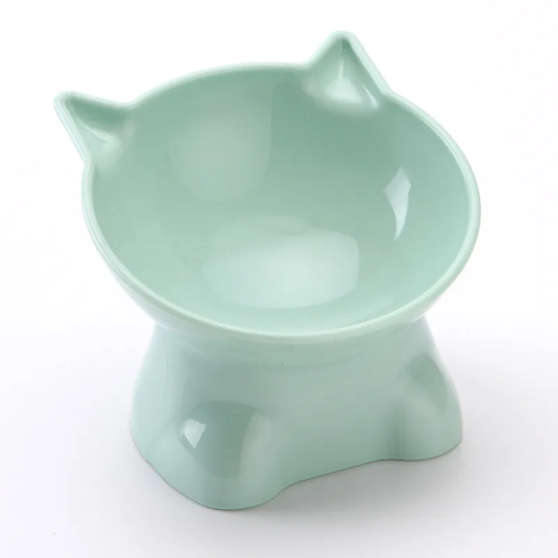 Nordic Style Pet Bowl Protective Cervical Kneeling High Foot Anti tumble Plastic Oblique Mouth Green - Shop at LoveMi