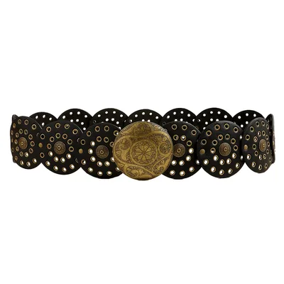 Fashion Punk Exaggerated Round Cutout Personality Belt Ladies Metal Retro Wide Belt Gold Black2.0 - Shop at LoveMi