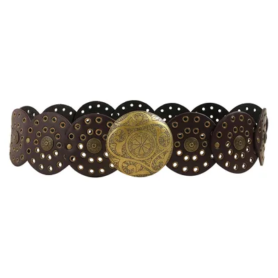 Fashion Punk Exaggerated Round Cutout Personality Belt Ladies Metal Retro Wide Belt Gold Coffee2.0 - Shop at LoveMi