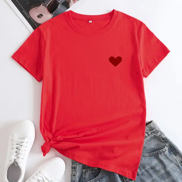 Simple And Comfortable Pure Cotton Love Short Sleeve Women's T shirt Red - Shop at LoveMi