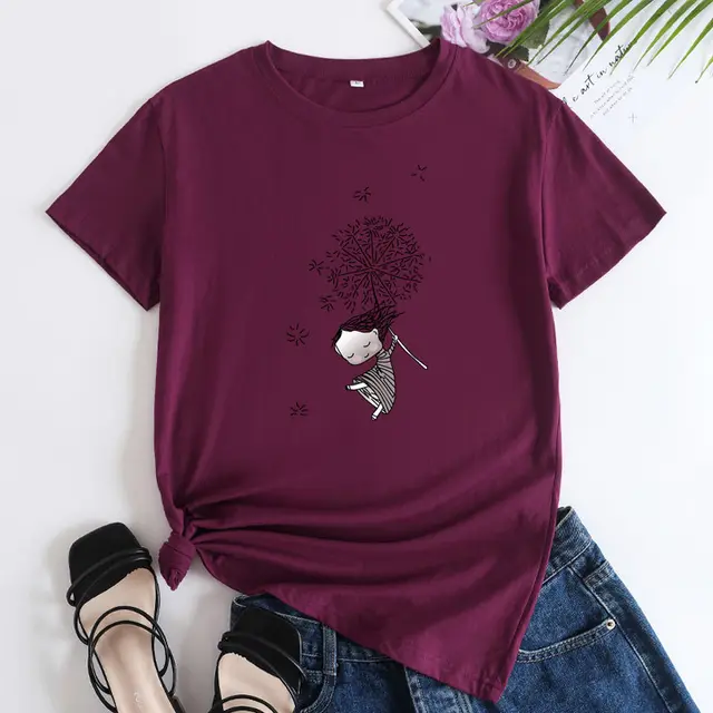 Comfort And Casual Women's Short Sleeve T shirt Wine Red - Shop at LoveMi