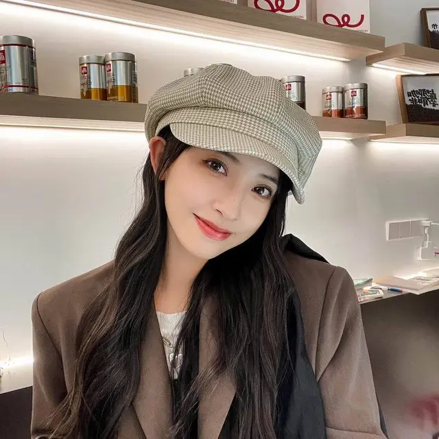 Autumn New Spot Drill Houndstooth Peaked Cap Outdoor Houndstooth Peaked Cap Green - Shop at LoveMi