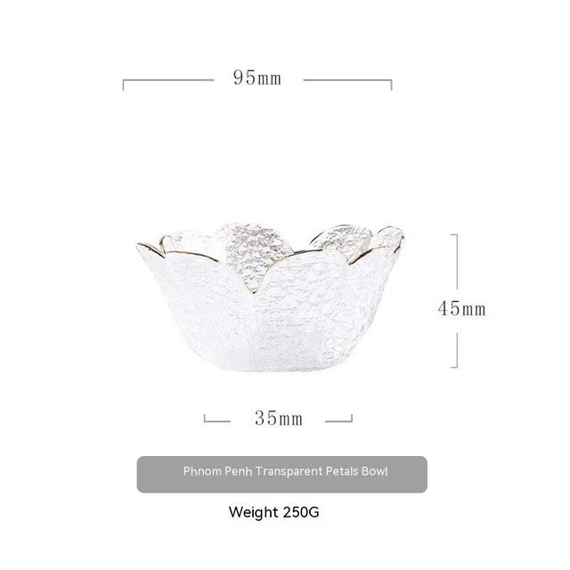 Japanese Style Hammer Pattern Petal Glass Bowl Plate Set S Bowl Transparent Golden Edge - Shop at LoveMi