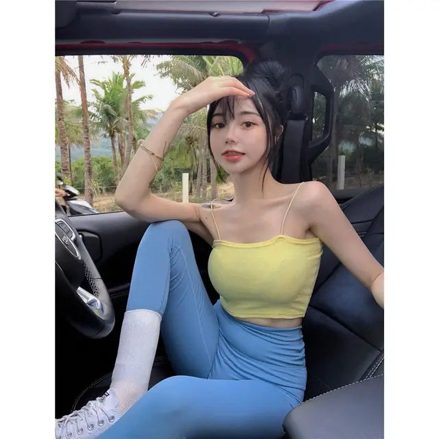 Solid Color String Inspirational Backless Sling European And American Outer Wear Sexy Midriff baring Vest Yellow - Shop at LoveMi