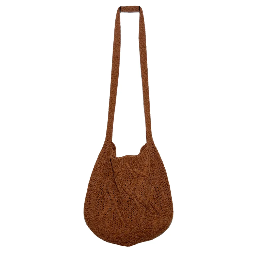 Knitted Tote Twist Vintage Crossbody Bag Tan - Shop at LoveMi