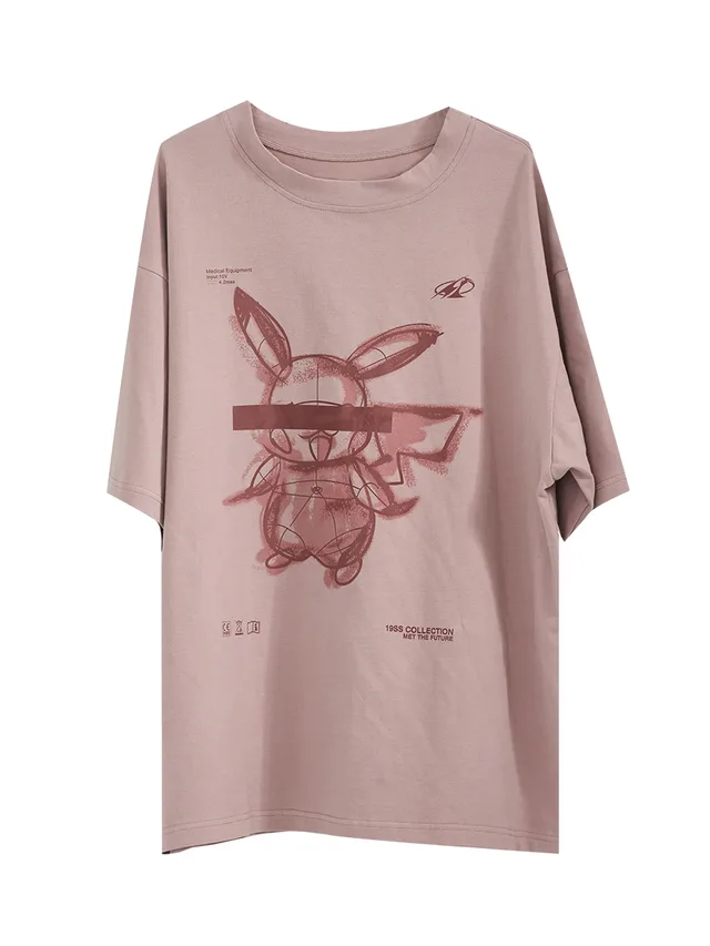 Hand painted Cotton Knitted T shirt Short sleeved Couple Pink - Shop at LoveMi