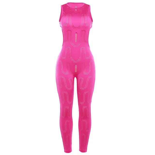 Summer New Women's Sleeveless Hollow Slim High Top Sports One piece Trousers Rose Red - Shop at LoveMi