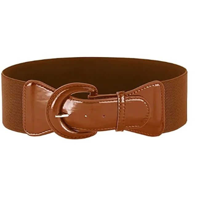 Women's Fashion Retro Solid Color Elastic Waistband Brown - Shop at LoveMi