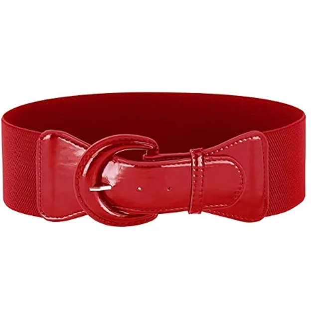 Women's Fashion Retro Solid Color Elastic Waistband Red - Shop at LoveMi