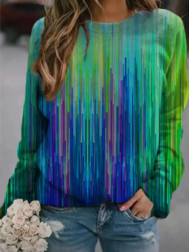 Women's Printed Abstract Oil Painting Sweater Cyan - Shop at LoveMi