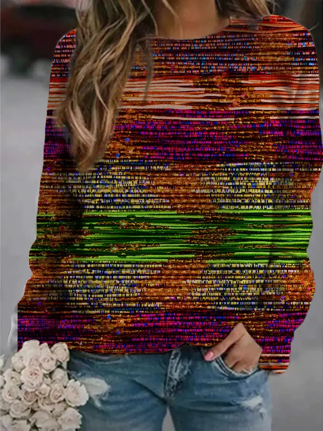 Women's Printed Abstract Oil Painting Sweater Wine Red - Shop at LoveMi