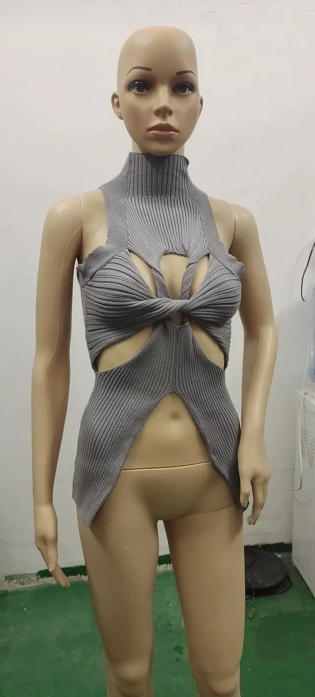 Irregular Sleeveless Hollow out Twisted Wool Vest For Women Gray - Shop at LoveMi