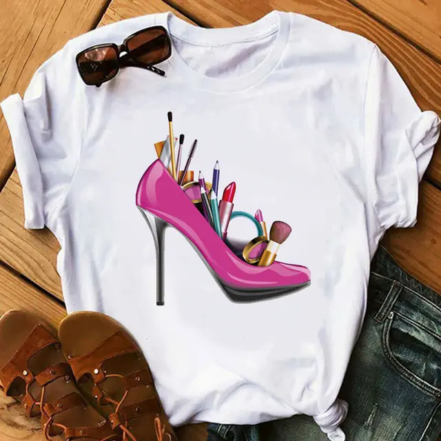 Women's High Heels Pattern Cute Loose Top T shirt 5318 - Shop at LoveMi