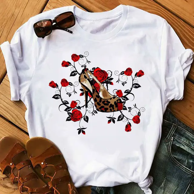 Women's High Heels Pattern Cute Loose Top T shirt 5319 - Shop at LoveMi