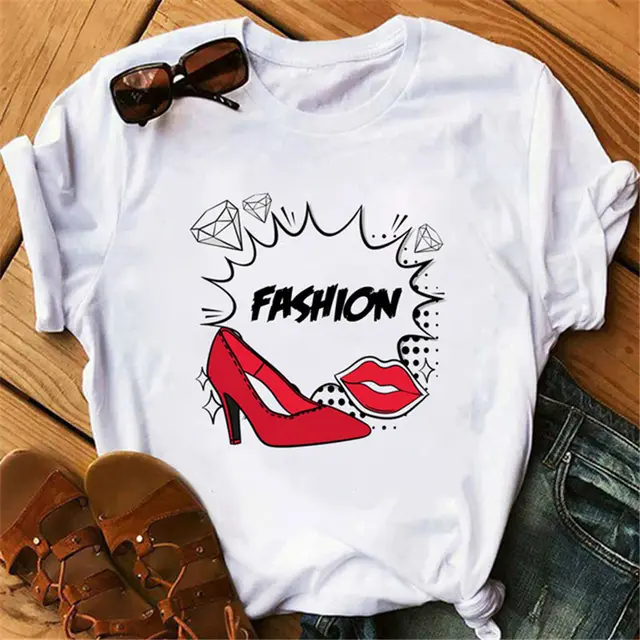 Women's High Heels Pattern Cute Loose Top T shirt 5321 - Shop at LoveMi