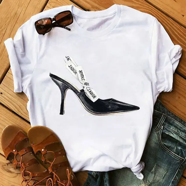 Women's High Heels Pattern Cute Loose Top T shirt 5329 - Shop at LoveMi