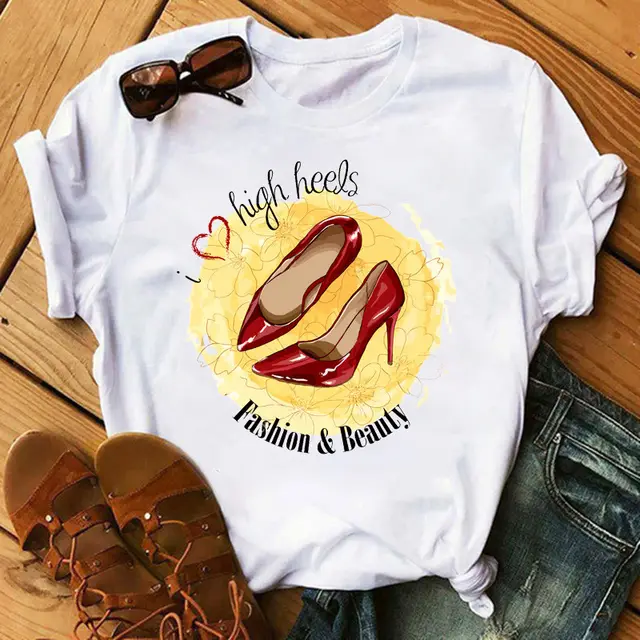 Women's High Heels Pattern Cute Loose Top T shirt 5331 - Shop at LoveMi