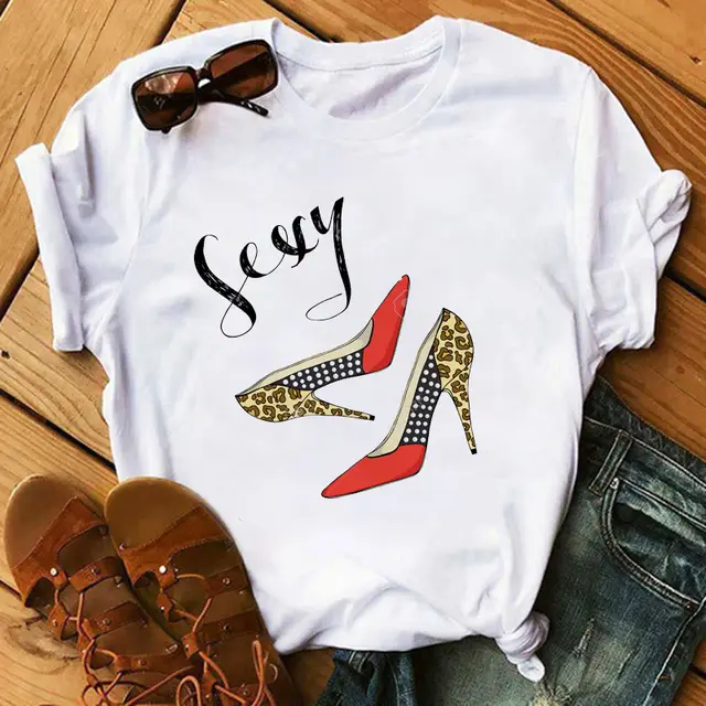 Women's High Heels Pattern Cute Loose Top T shirt 5336 - Shop at LoveMi