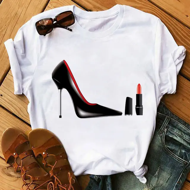 Women's High Heels Pattern Cute Loose Top T shirt 5338 - Shop at LoveMi