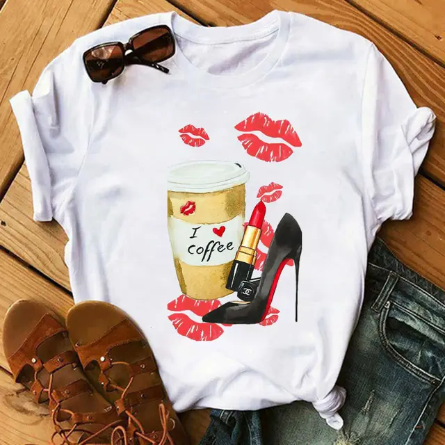Women's High Heels Pattern Cute Loose Top T shirt 5342 - Shop at LoveMi
