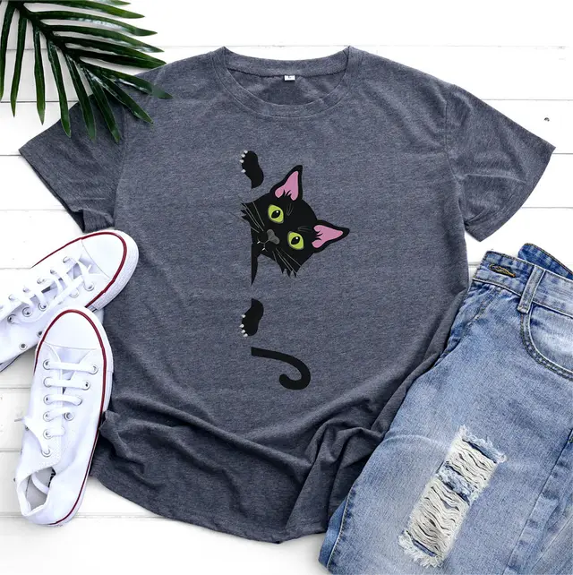 Cotton Cat Printing Short Sleeve Dark Gray - Shop at LoveMi