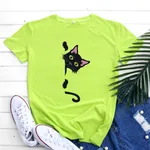 Cotton Cat Printing Short Sleeve - Fluorescent Green - View 1