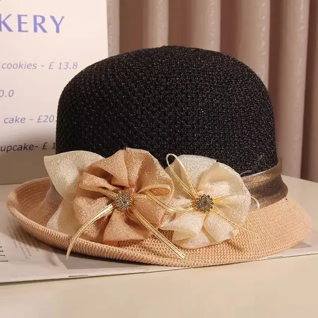 Women's Summer Retro British Sweet Flowers Bucket Hat Black - Shop at LoveMi