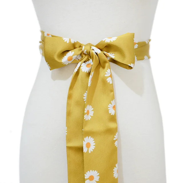 Women's Silk Little Daisy Lace Bow Decoration Silk Belt Yellow Little Daisy - Shop at LoveMi