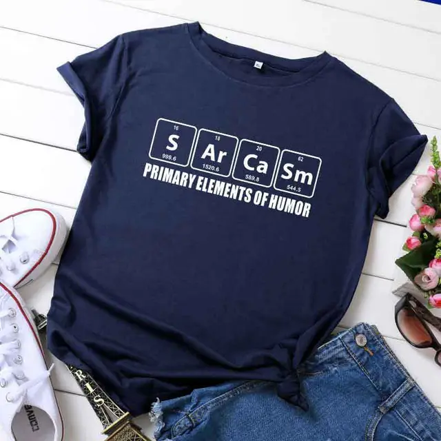 Europe And America Creative Funny Alphabet Cartoon Cotton T shirt Dark Blue White - Shop at LoveMi
