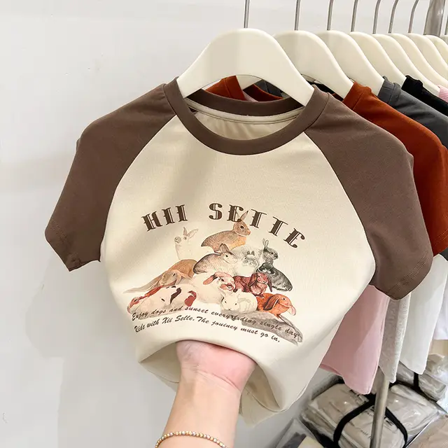 Women's Fashion Retro Cotton Short Sleeve T shirt Top Light Apricot Colored - Shop at LoveMi