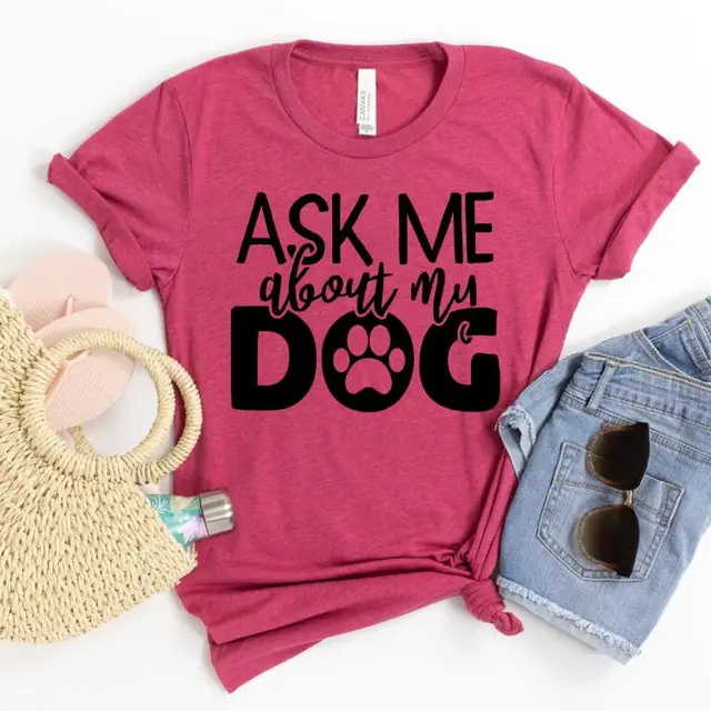 European And American Asked Me About My Dog Printed Round Neck T shirt Rose Red - Shop at LoveMi