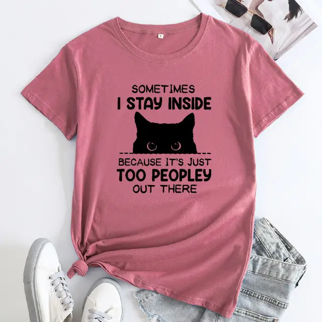 Women's Cotton Round Neck Short sleeved T shirt Rose Red Black Picture - Shop at LoveMi
