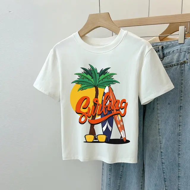 New Dog Print Top Slim Fit Cotton Base Shirt Surfboard White - Shop at LoveMi