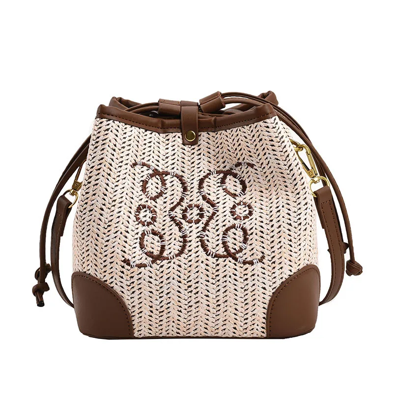 Women's Straw Seaside Vacation Beach Woven Bucket Bag Beige - Shop at LoveMi