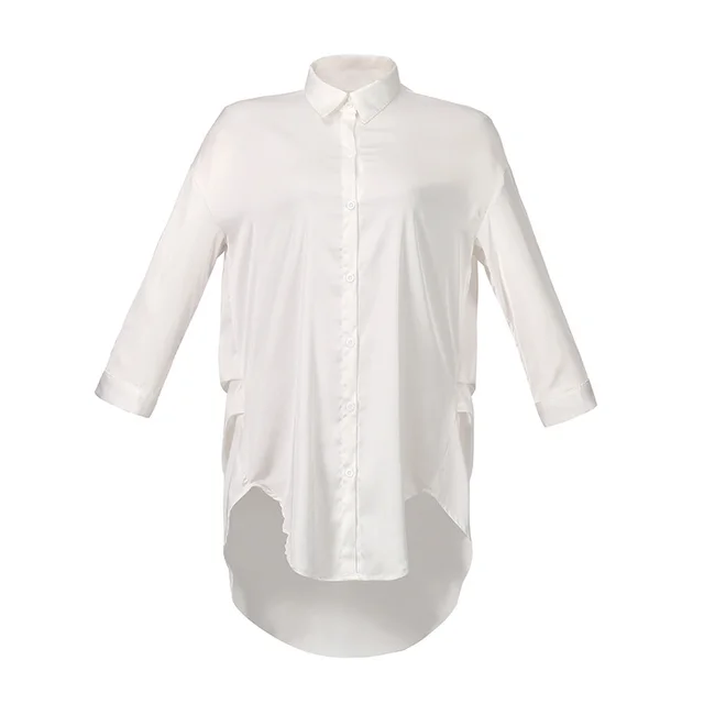 Lady Sexy Loose Plus Size Solid Color Shirt White - Shop at LoveMi