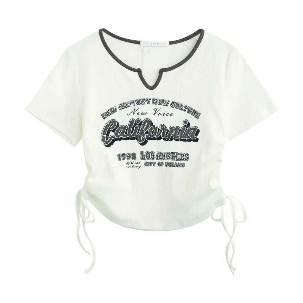 High Waist Show Belly Slim Fit American Sweet Top - White
