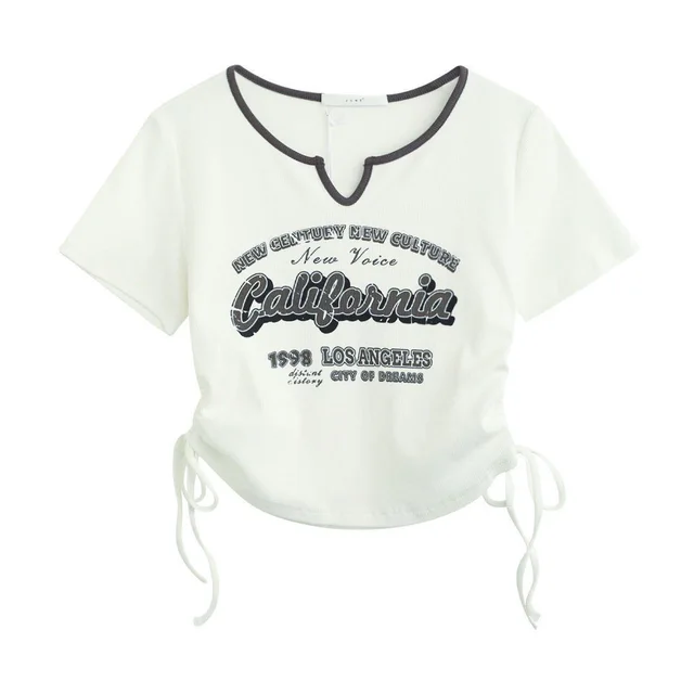 High Waist Show Belly Slim Fit American Sweet Top White - Shop at LoveMi