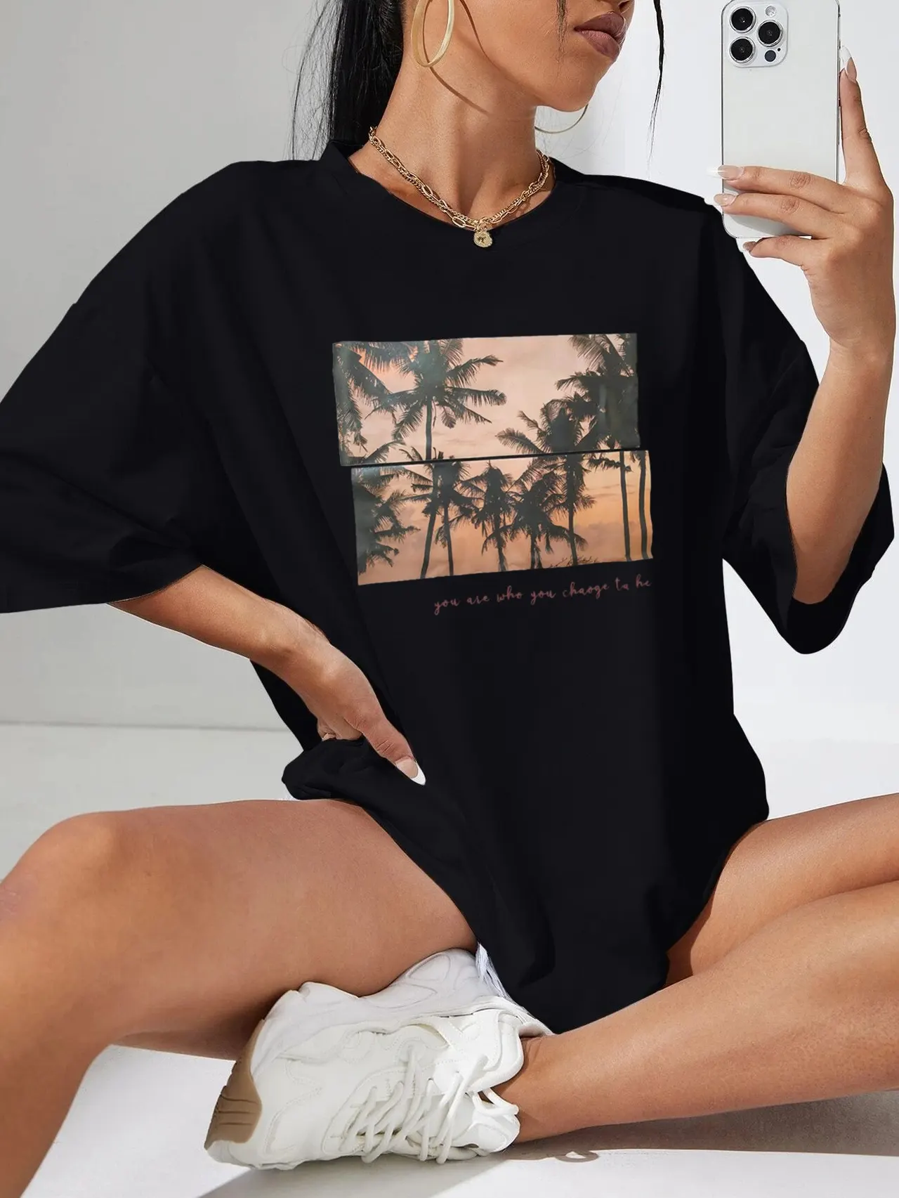 Printed Round Neck Loose Short Sleeves - 40Cotton
