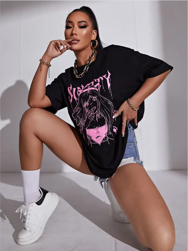 Printed Round Neck Loose Short Sleeves 8Cotton - Shop at LoveMi